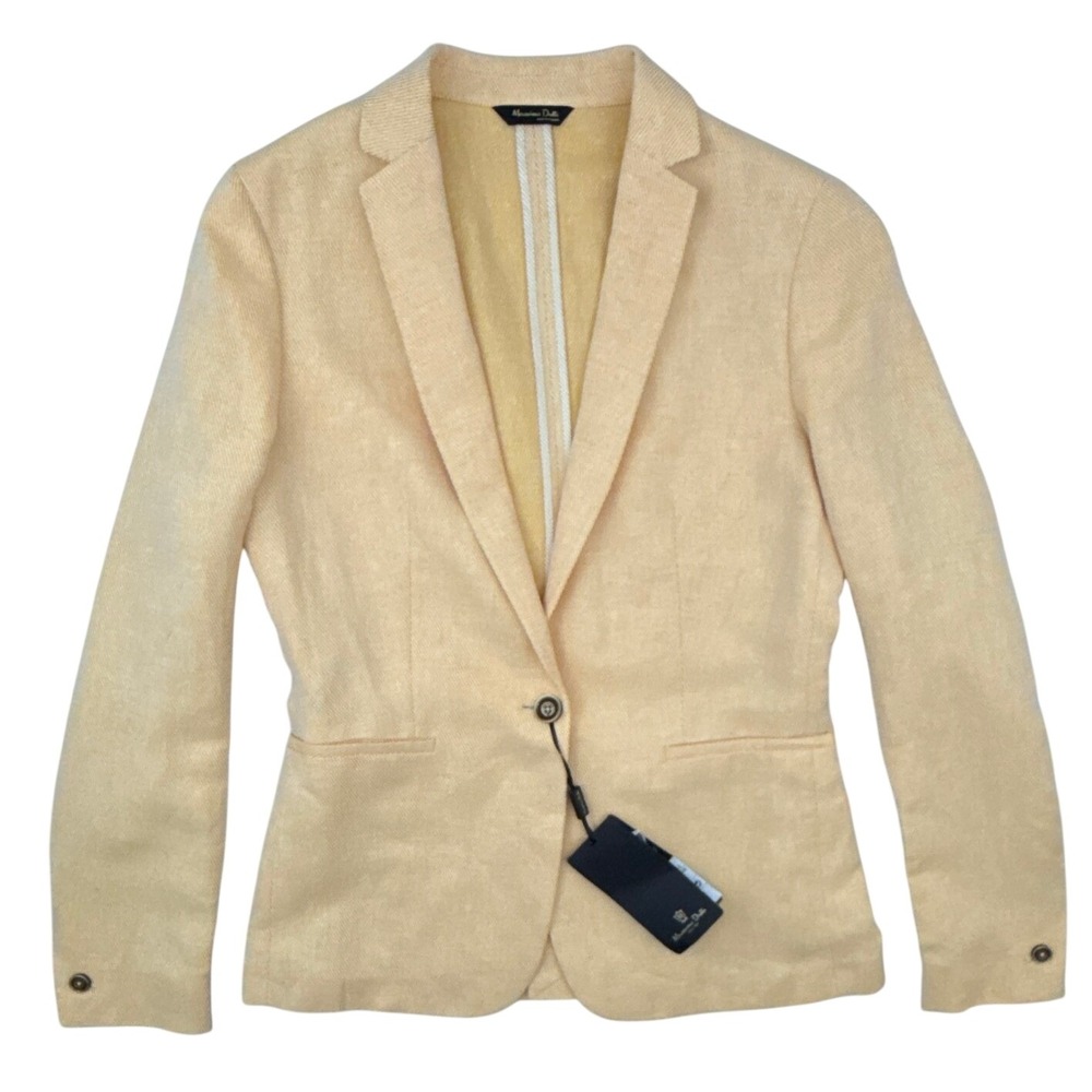 Massimo Dutti Blazer Women‎ 6 Yellow Professional Italian Fabric Single Button